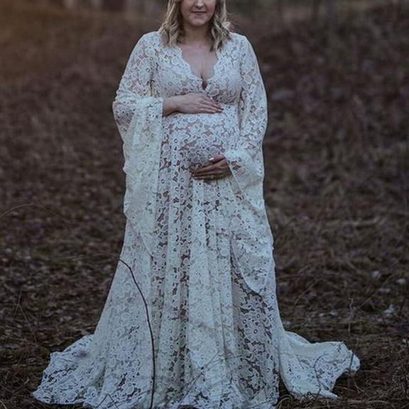 Women Boho Style Lace Maternity Dress For Photography Maternity Photography Outfit Maxi Gown Pregnancy Lace Long Dress Womens Dresses with Split Sleeveless Summer Dress Comfortable Dress Dress for