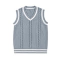 thumbnail image 5 of SGFCWSX Girls Cable Knit Vest V Neck Striped Trim Preppy School Uniform Sleeveless Sweater for Kids Gray Size 12M, 5 of 8