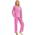 thumbnail image 3 of GEX 100% Cotton Pajamas for Women PJ Set Soft Button-Down 2 Piece Set Knitted Long Sleeve Sleepwear Loungewear Rosy Pink S, 3 of 7