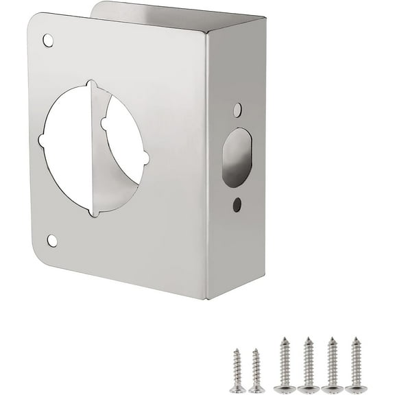 Door Reinforcement Plate, Stainless Steel, Fits 1-3/4" Doors, 2-3/8" Backset, Lock and Door Reinforcer Security, Door Knob/Lock/Latch/Deadbolt Cover Plate, Reinforce&Repair Wood/Metal Doors Single