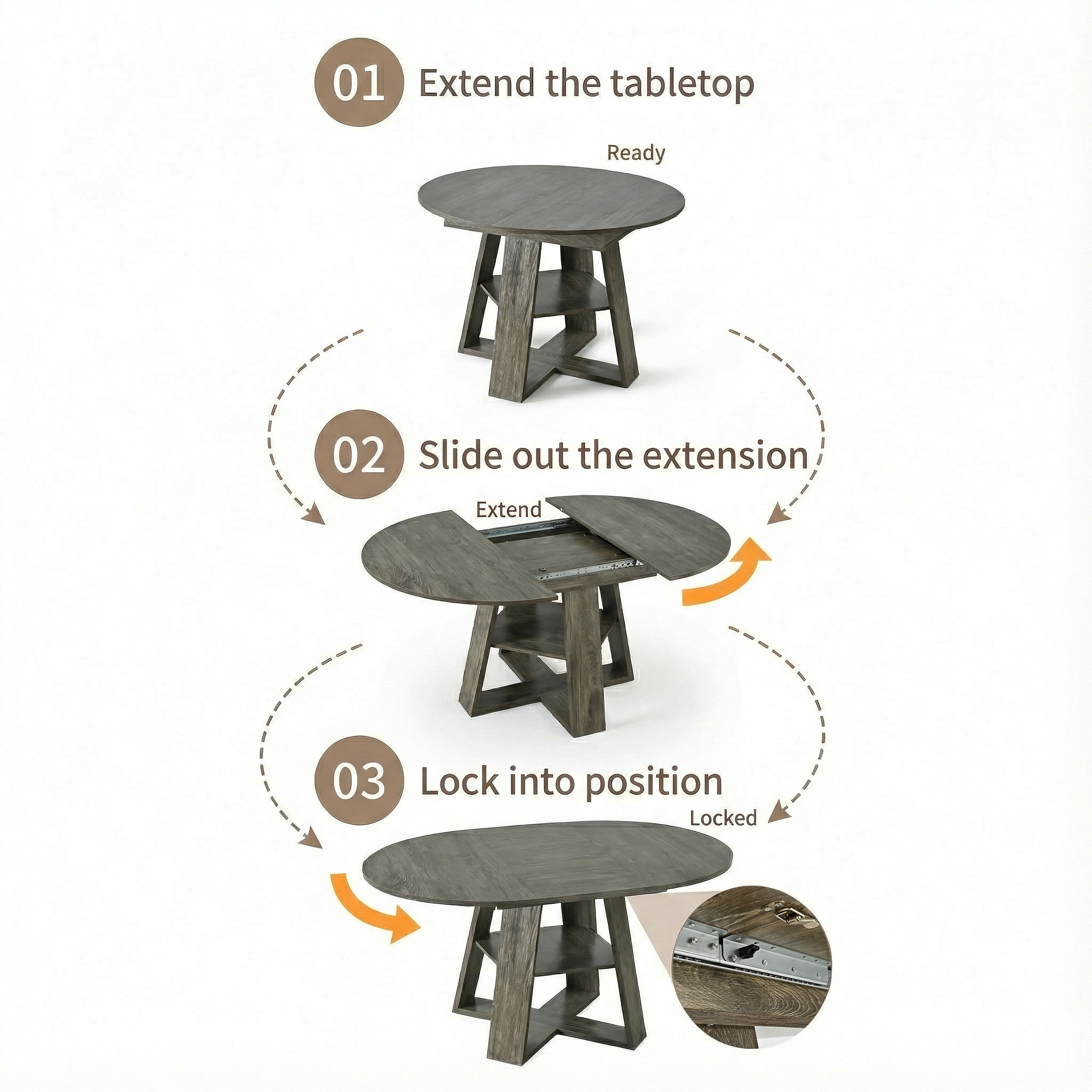 Extendable Dining Table for 2-8, Round to Oval Kitchen Table with Storage Shelf, Thick MDF, Cross-Shaped Base, 43.3 to 59-Inch Length, 300 Lbs Capacity, for Dining Room Kitchen Living Room, Natural