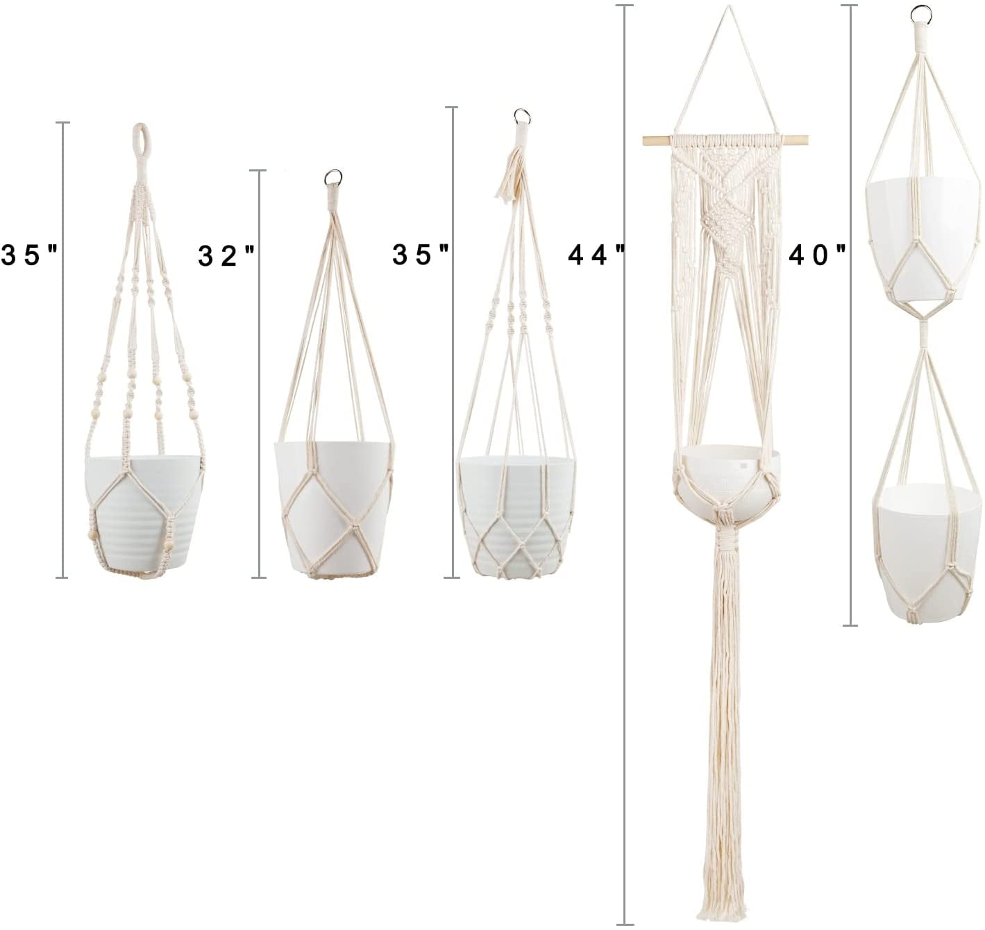 Costyle 5 Pack Macrame Plant Hanger Indoor Outdoor Hanging Planter Holder for Boho Home Decor(Ivory), 5 Styles