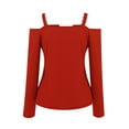 thumbnail image 4 of AXXD Womens Tops Dressy Red Basic Summer 2024 Ladies V Neck Casual T-Shirts Long Sleeve Pullover Blouse Tops, 4 of 5