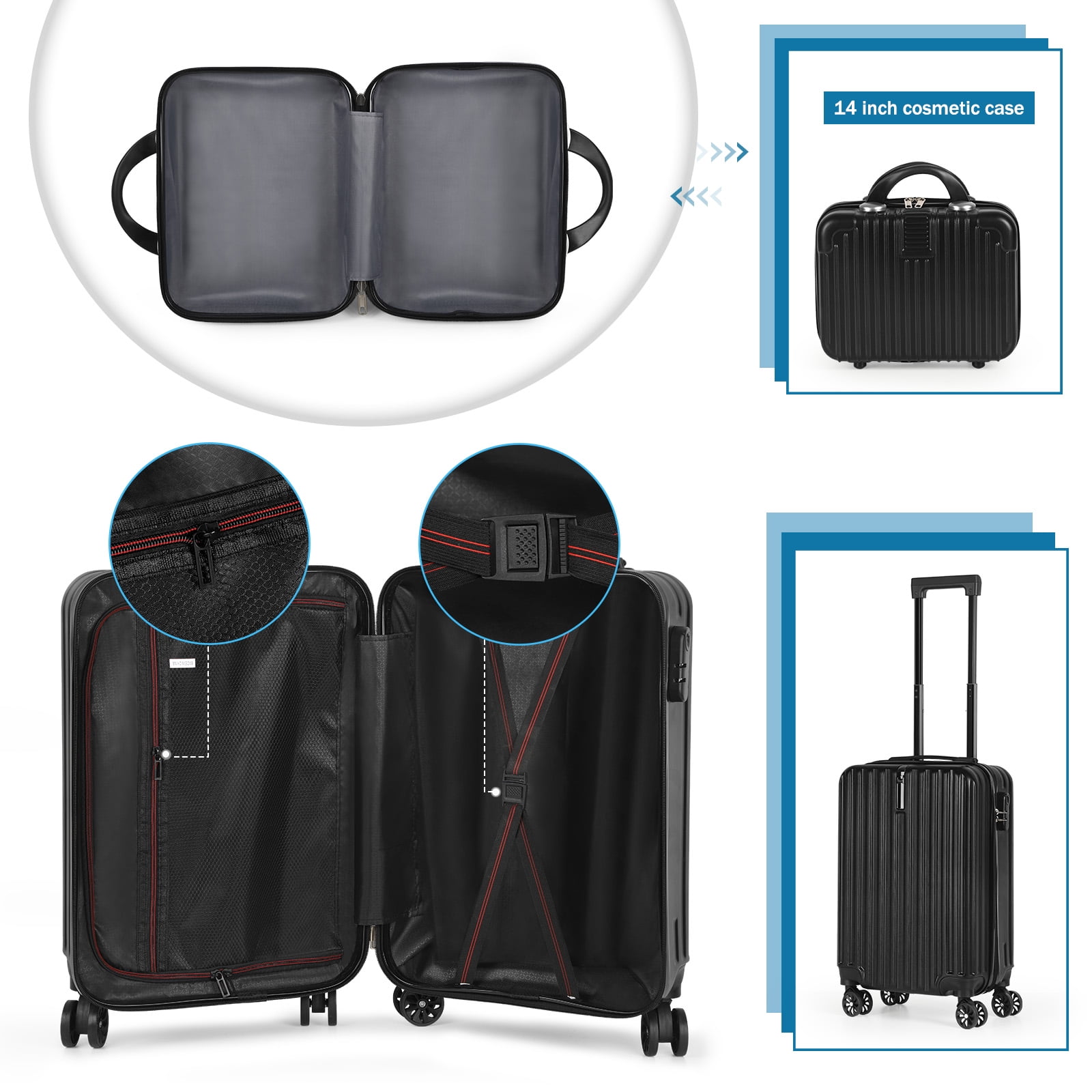 2-Piece Luggage Set  Carry On Suitcase with 14" Makeup Case