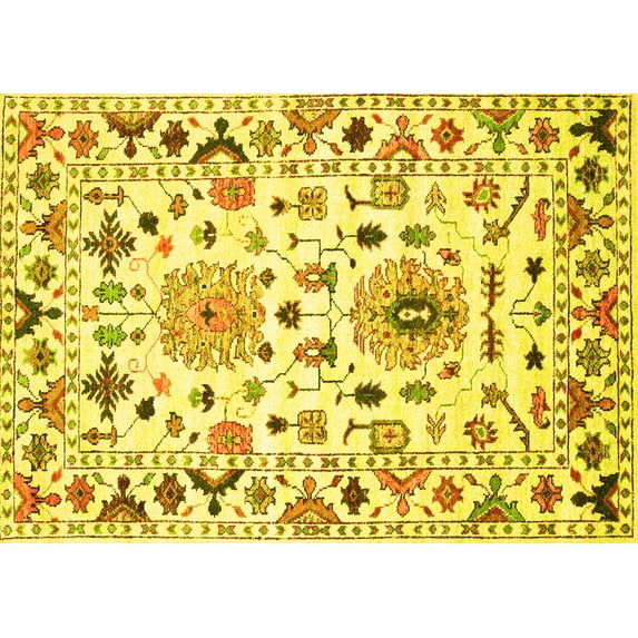 Ahgly Company Machine Washable Indoor Rectangle Abstract Yellow Contemporary Area Rugs, 7' x 10'