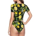 thumbnail image 4 of Easygdp Lemon Fruits Flowers Leaves Women's One-Piece Swimsuit Slim Fit Crew Neck Bodysuit Athletic Swimwear with Concealed Buckle - Small, 4 of 9
