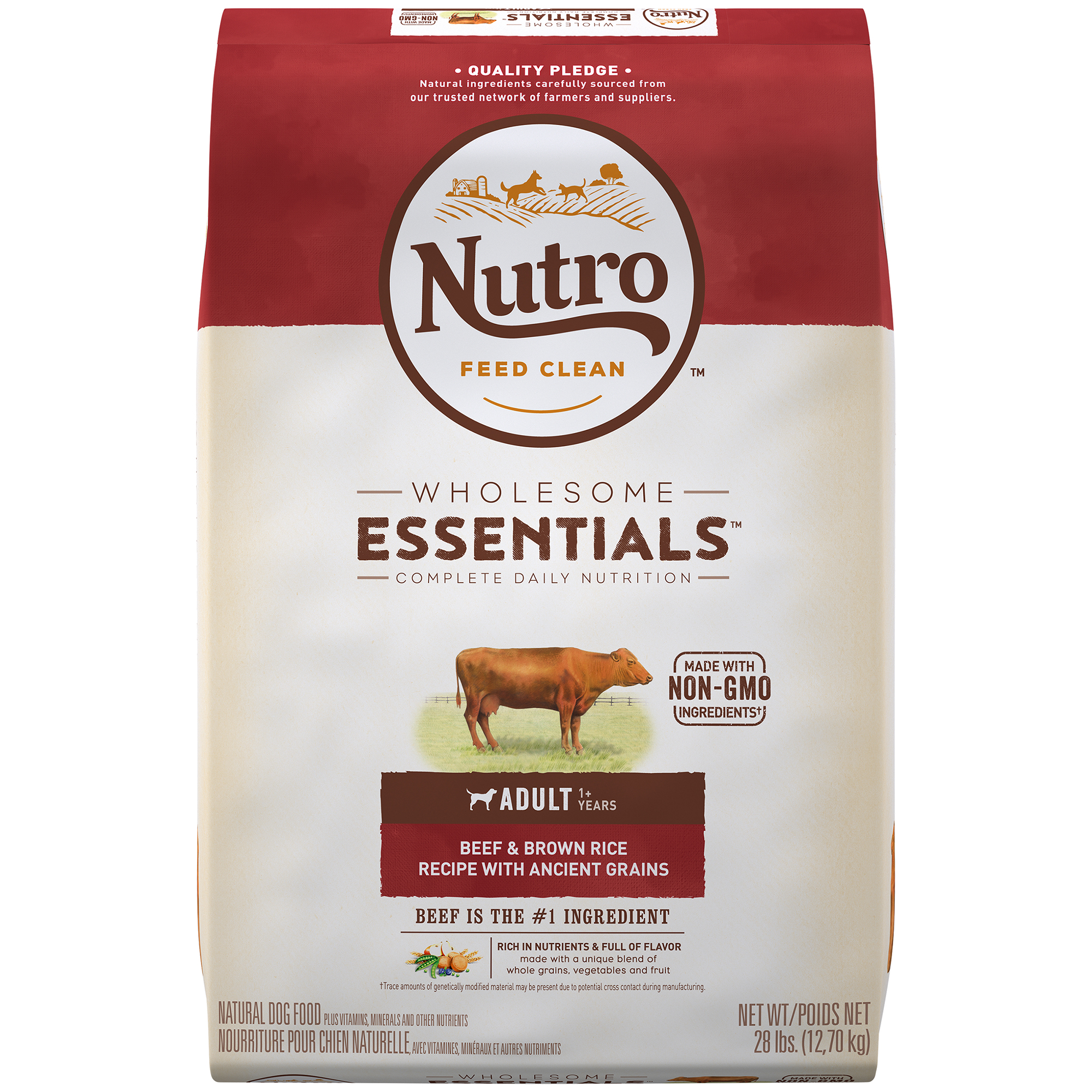 NUTRO WHOLESOME ESSENTIALS Adult Dry Dog Food, Beef & Brown Rice Recipe With Ancient Grains, 28