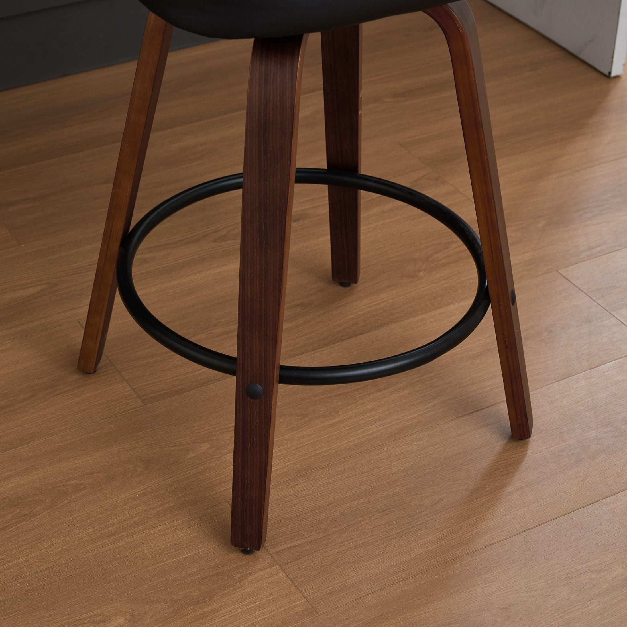 Noble House Set of 2 Counter Height Bar Stools, Cane Back, PU Seat, Walnut + Black