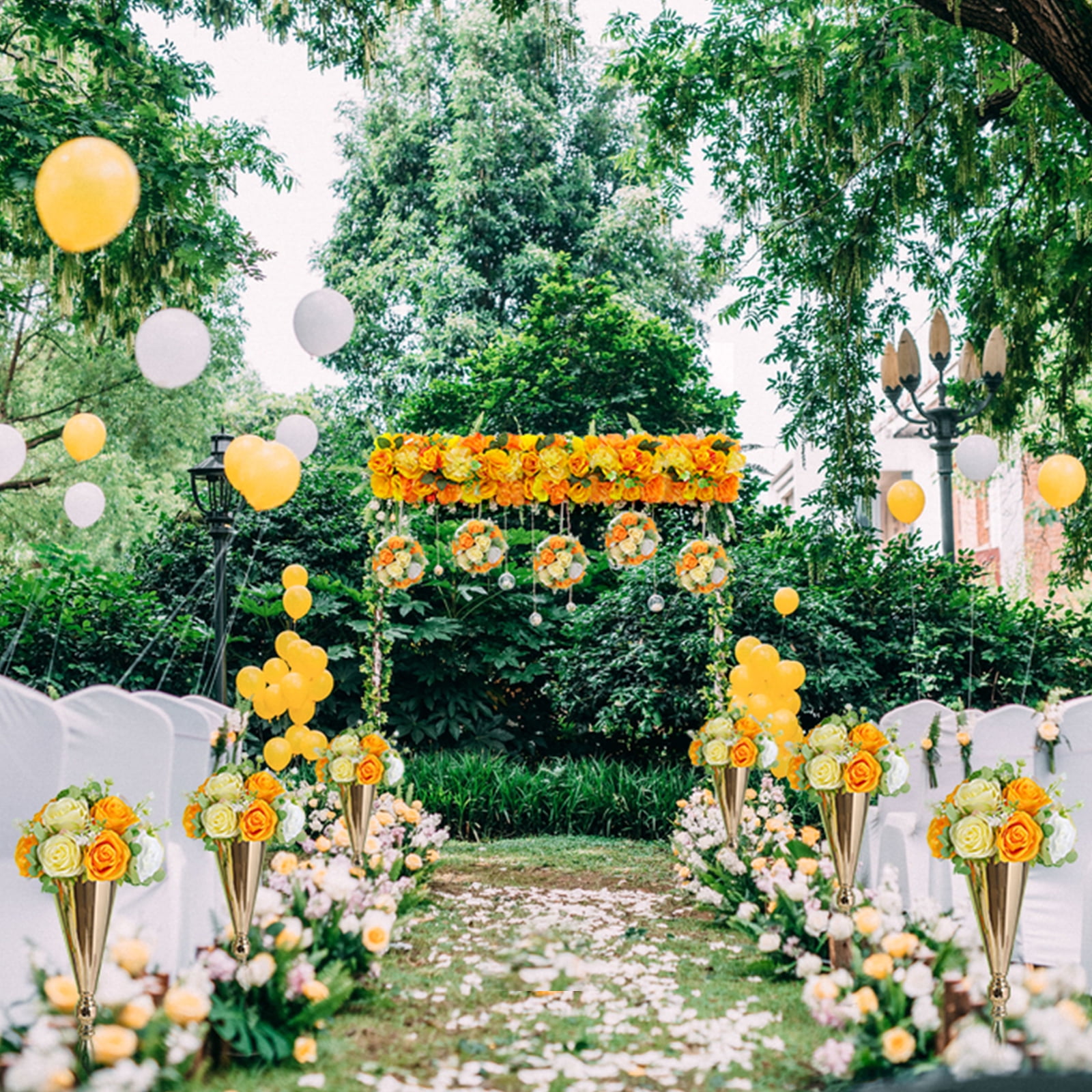 Flower Wedding Centerpieces for Tables -6pcs Artificial Flowers Silk Roses Ball Orange White Fake Kissing Floral Balls 10.6inch for Birthday Chrismas Party