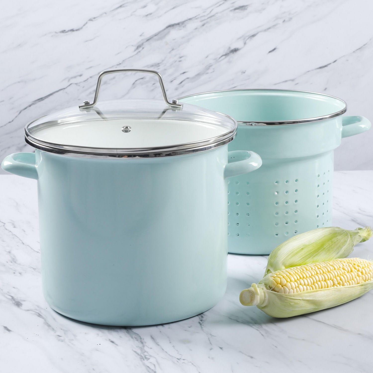 "Martha Stewart 8-Quart Stock Pot with Steamer, Martha Blue<br>"