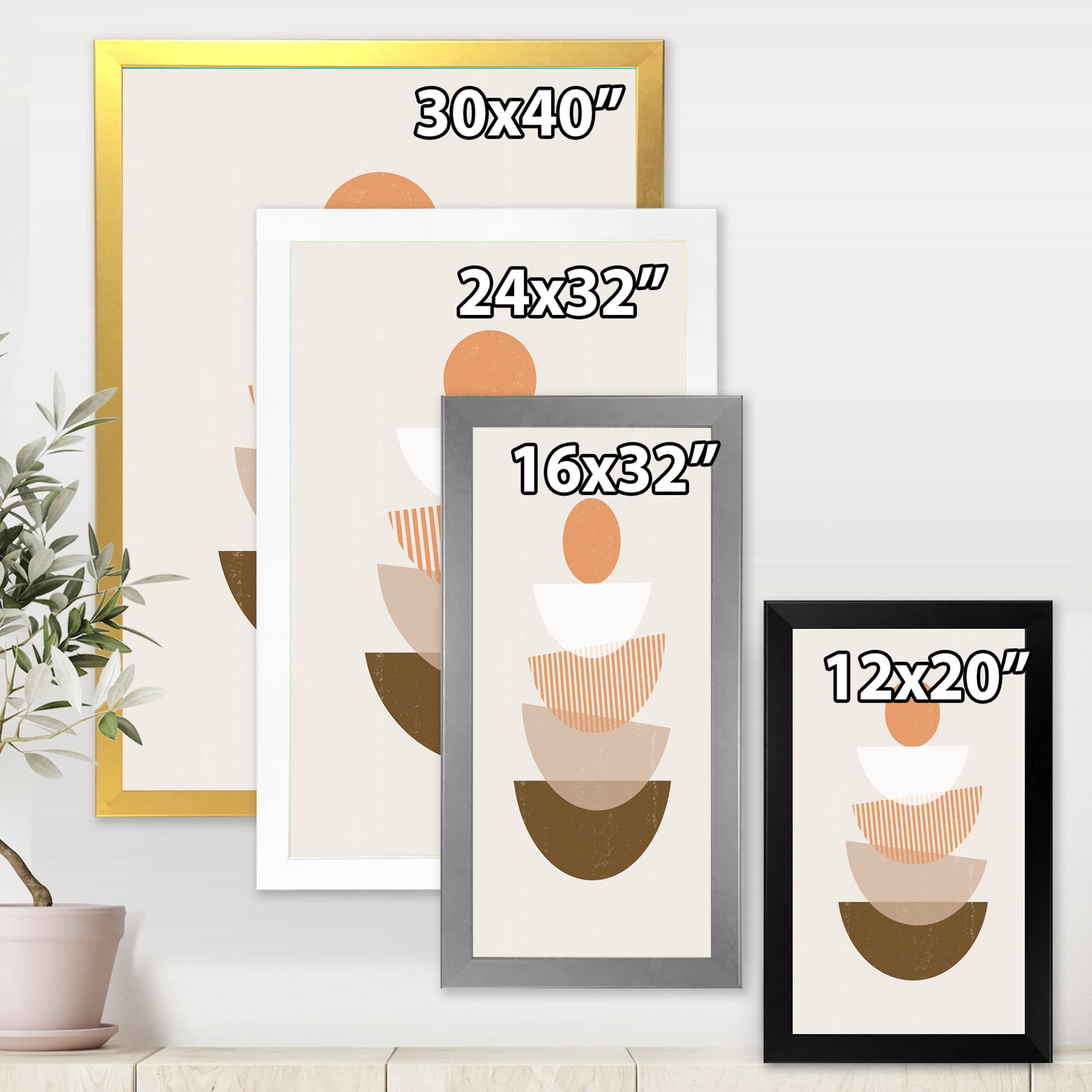 Designart 'Abstract Moon and Sun Geometrics In Terracotta I' Modern Framed Art Print