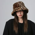 thumbnail image 3 of Women Winter Hat Flat Dome Leopard Print Basin Hat Thickened Warm Plush Bucket Hat Warm Knit Outdoor Hat, 3 of 8