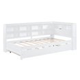 thumbnail image 5 of Hassch Day Bed Twin Size Wooden Daybed with Twin Trundle, Storage Shelf and USB Charging Ports, White, 5 of 10