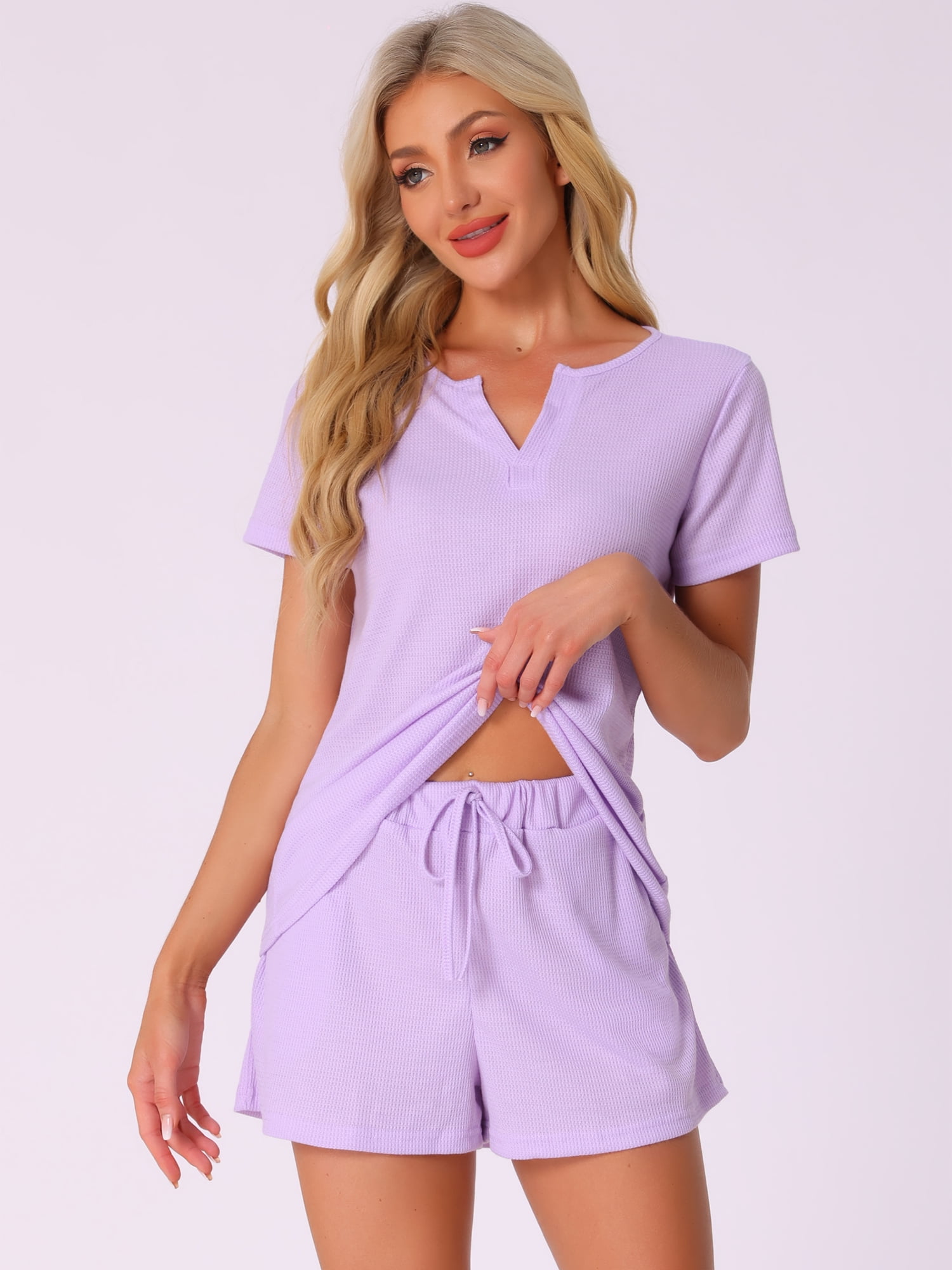 DARING DIVA Waffle Knit Lounge Set 2 Pieces Outfits Tracksuit Sweatsuits M Purple
