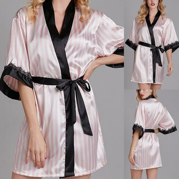 Womens Soft Pajama Clearance- Silk Satin Bathrobes Lace Sexy Plus Size Robe Sleepwear Pink Size S