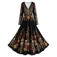 thumbnail image 4 of Women's Halloween Print V Neck Long Sleeve Casual Dress, Festive Party Cosplay Outfit, 4 of 4