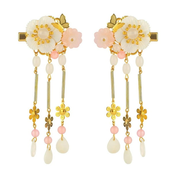 2 pasadores colgantes con y borlas para mujer, accesorios para el cabello con flores de mariposas dorado Yuyangstore Clips de pelo chinos para mujeres