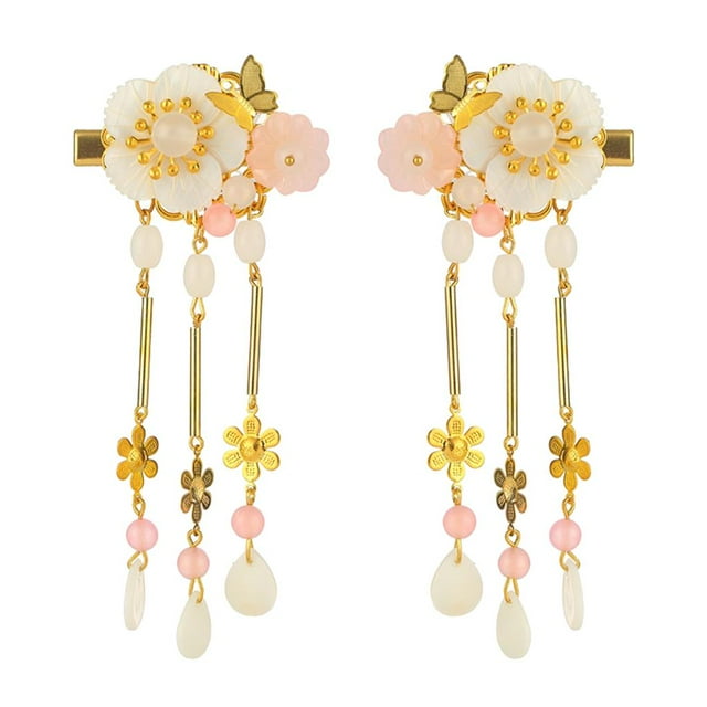 2 pasadores colgantes con y borlas para mujer, accesorios para el cabello con flores de mariposas dorado Colcomx Clips de pelo chinos para mujeres