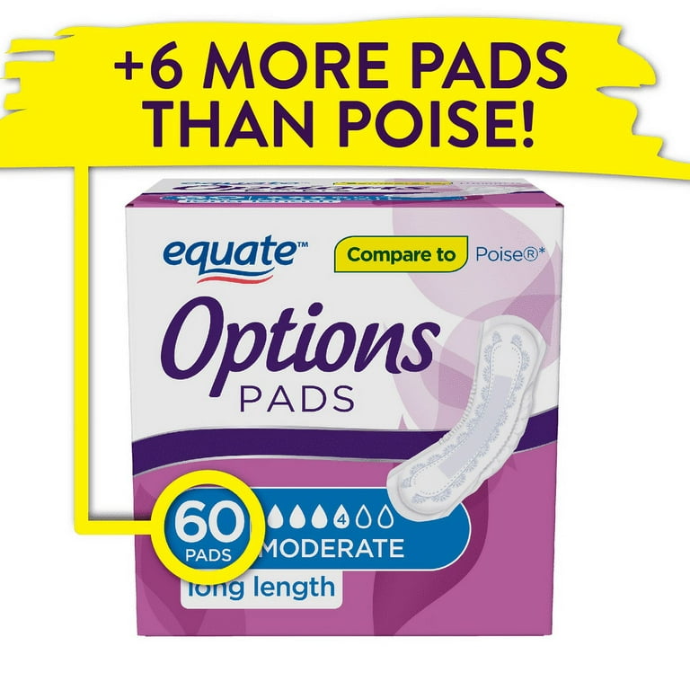 Equate Options Women's Incontinence Pads, Moderate Absorbency