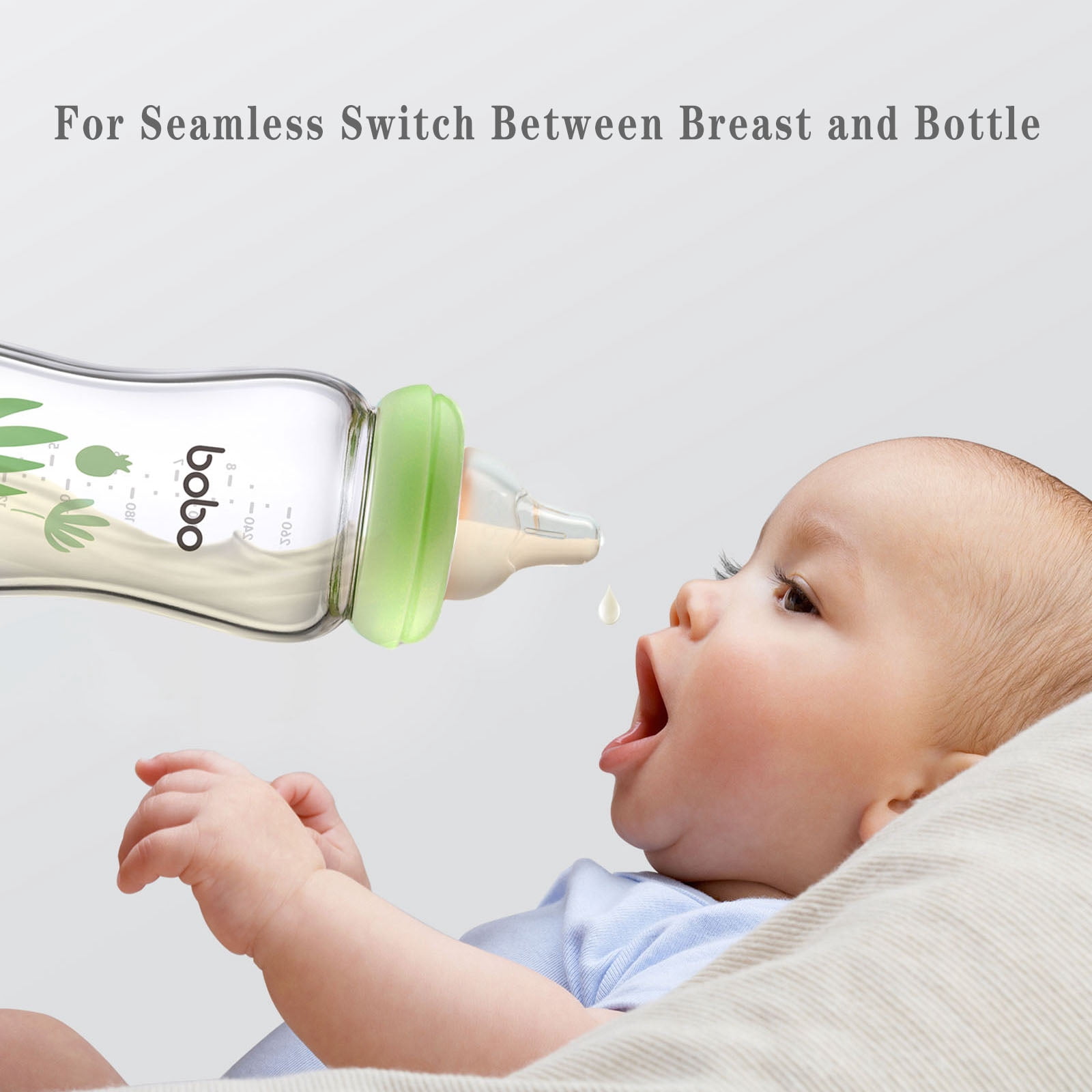 YOHKOH Natural Glass Bottle with Natural Response Nipple,Green, 8.8oz,2Pk,Baby Bottles Gift Set