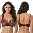 thumbnail image 3 of Curve Muse Women's Plus Size Unlined Underwire Lace Bra with Cushion Straps-Burgundy,Grey-Size:36D, 3 of 6
