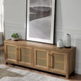 thumbnail image 4 of JYED Mid Century Modern TV Stand for TVs up to 75", with Gold Hollow Metal Mesh Decorated, Boho TV Console with Storage Cabinets, Black TV Stand for Living Room, 69.5"x15.6"x24.8", 4 of 16