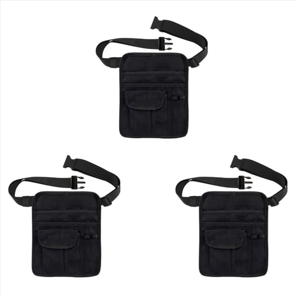 3X Server Waist Pouch, Quality Restaurant Waiter Waist Pouch Bag with Adjustable Belt, Utility Money Bag, Serving Apron,3 x adjustable waist apron,Black