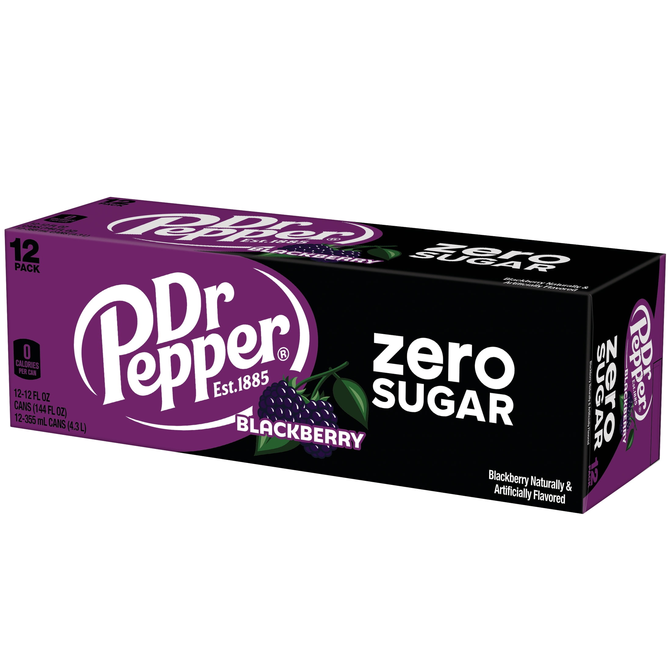 Dr Pepper Blackberry Zero Sugar Soda Pop, 12 fl oz, 12 Pack Cans