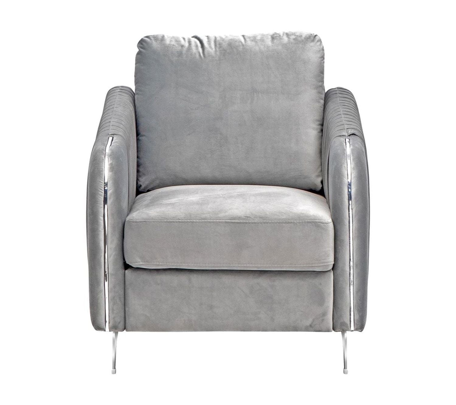 K-LIVING DAPHNE PLUSH VELVET CHAIR WITH CHROME LEGS IN GREY