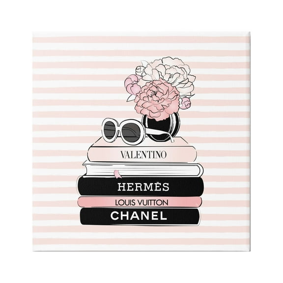 Stupell Industries Striped Fashion Bookstack Beauty & Fashion Painting Gallery Wrapped Canvas Art Print Wall Art, 17 x 17