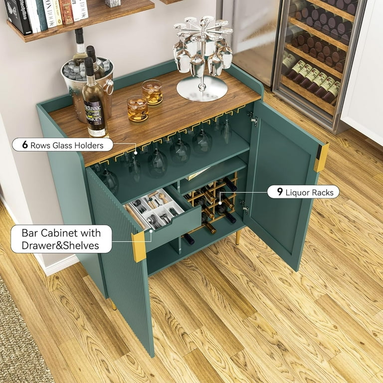 ARTPOWER Coffee Bar Cabinet with Wine Racks, Green Liquor Cabinet