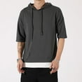 thumbnail image 3 of SWSMCLT Men's Contrast Color Illusion Layered Loose Fit Cotton Tshirt Side Split Short Sleeve Hoodie Soft Summer Casual Fashion Hooded Top Dark Grey Medium, 3 of 4