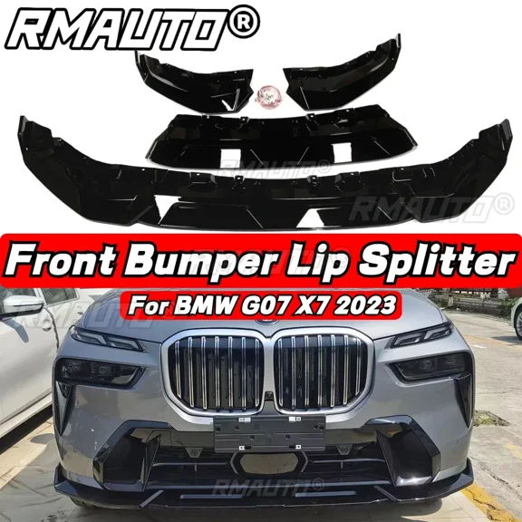 Glossy Black Front Bumper Splitter Lip Spoiler Side Wing Bumper Diffuser Protector Guard For BMW G07 X7 2023 Front Lip Body Kit