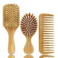 thumbnail image 1 of Juego de cepillos y peines de bambú para el cabello, peine para mujer y cepillo de madera desenredante, ideal para cabello húmedo o seco., 1 of 7