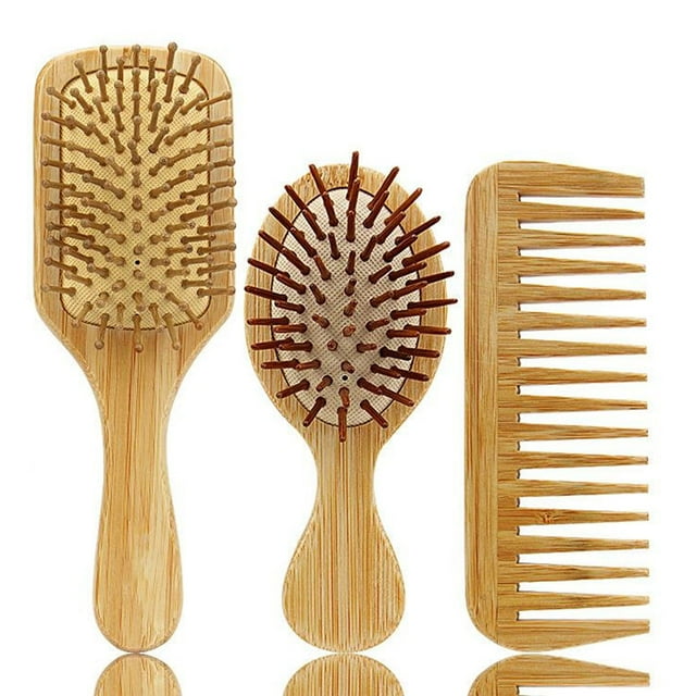 Juego de cepillos y peines de bambú para el cabello, peine para mujer y cepillo de madera desenredante, ideal para cabello húmedo o seco.