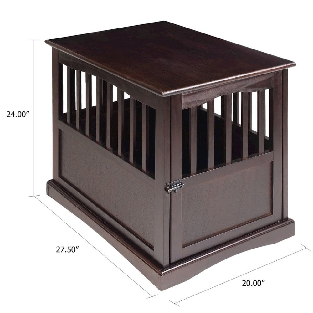 FurniFact Brown Dog Kennel Furniture with Gate, Solid Wood Dog Crate End Table
