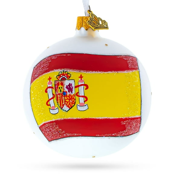 Flag of Spain Glass Ball Christmas Ornament 3.25 Inches