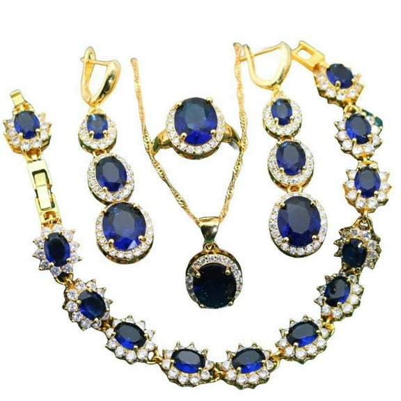 Giffor 5pcs Luxury 18K Plated Gold Formal Jewelry Set For Women,Stud Earrings, Bracelet,Rings And Necklace Set,For Weddings,Party,Mother's Birthday Gifts