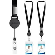 Lanyard with ID Holder (2 Pack) 20 inch Flat Polyester ID Lanyard with Retractable Badge Reel and Vertical Name Badge Holder for Offices ID, School ID, Driver Licence (2)