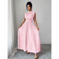 thumbnail image 6 of Pink Womens Sleeveless High Neck Chiffon A-Line Maxi Dress With Criss-Cross Waist Tie, 6 of 8