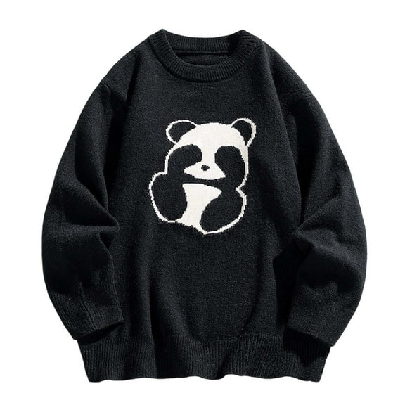 DHFJKG Panda Jacquard Cute Sweater For Men Women Unisex Loose Fit Long Sleeve Crewneck Knitwear Pullover Top Fall/Winter Versatile Jumper Tops
