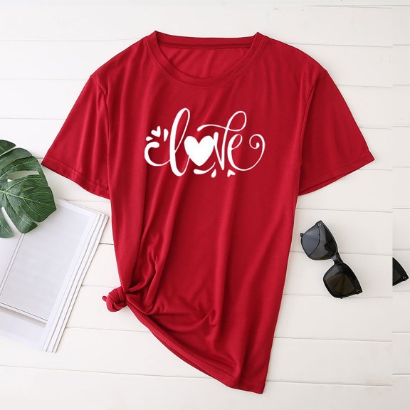 ZVNAΖH Womens Plus Size Tee Shirts "Love" Letter Print Tees Crew Neck Short Sleeve T Shirt, Sizes S-5XL