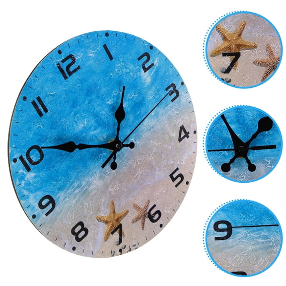 Supvox Multicolor Nautical Decor Wall Clock Wooden Silent Wall Hanging Clock for Living Room
