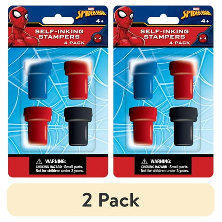 (2 pack) Marvel Spider-Man Multi-Color Self-Inking Plastic Stamper Party Favor, 4 Count