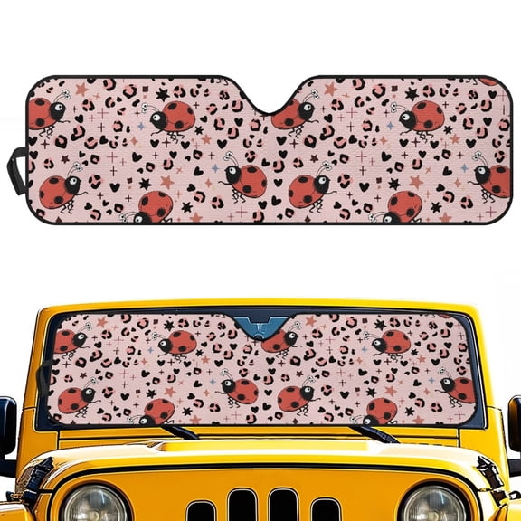 HUIACONG Red Ladybug Sun Shade Windshield for 1997-2018 Jeep Wrangler TJ JK JKU, Sunshades Heat Shield, Aluminum Foil Triple Laminate Structure, Silver