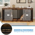 thumbnail image 5 of Dextrus 71" Large Double Dog Crate Kennel Furniture with 4 Dog Bowl, Sliding Doors for 2 Medium Dogs, Heavy Duty Wood TV Stand Dog Cage Table - Rustic Brown, 5 of 10