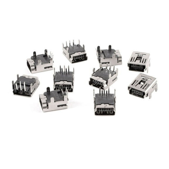 Unique Bargains 10 Pcs Mini USB Connector Compact Mini USB Type B Female Socket 5-Pin 90 Degree Right Angle DIP Jack Connector