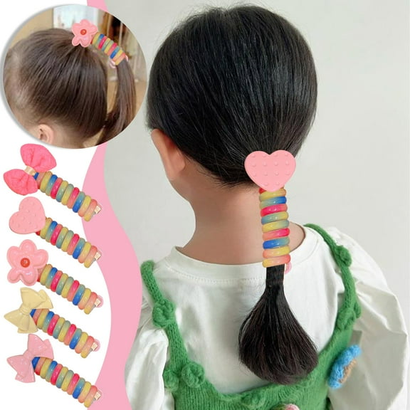 Dengmore Colorful Telephone Wire Hair Bands for Kids Telephone Wire Hair Bands Hair Ties Phone Cord for Women Girl, Ponytail Wrap