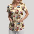 thumbnail image 4 of GEWSEY Easter Scrub Tops Women Cute Bunny Colorful Eggs Print Nursing Scrubs Plus Size V Neck Short Sleeve Nurse Uniform (Khaki, L), 4 of 7