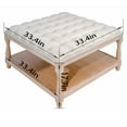 thumbnail image 3 of Youmumeub 33-Inch Large Square Ottoman with Storage Shelf - Solid Wood Frame Upholstered Linen Coffee Table & Bench, Hand-Tufted Top, Farmhouse Classic Gourd Legs for Home & Office (Beige), 3 of 12